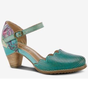 L’ARTISE SPRING STEP PARCHELLE FLORAL TURQUOISE MARYJANE HEELS NEW! Sz9.5-10/41